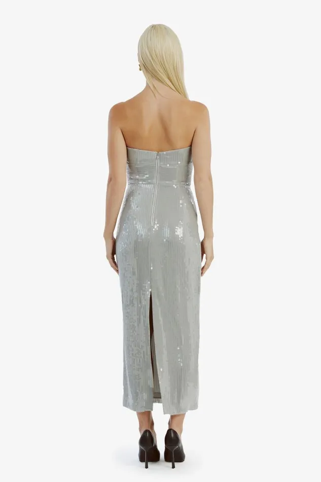 Women Party Dresses Bardot Cerise Sequin Midi Dress In Dove Grey Dove Grey Women Party Dresses Bardot Cerise Sequin Midi Dress In Dove Grey Dove Grey