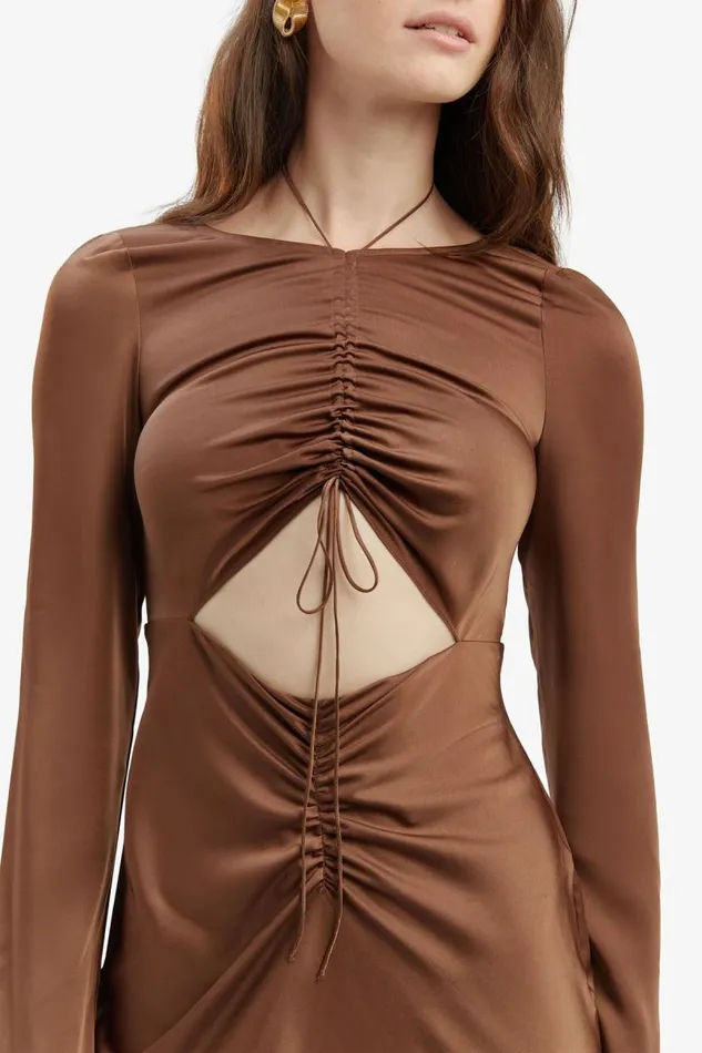 Women Party Dresses Bardot Daring Satin Midi Dress In Chocolate Chocolate Women Party Dresses Bardot Daring Satin Midi Dress In Chocolate Chocolate