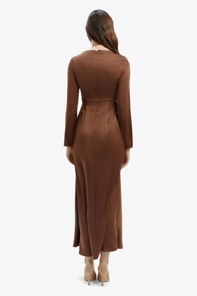 Women Party Dresses Bardot Daring Satin Midi Dress In Chocolate Chocolate Women Party Dresses Bardot Daring Satin Midi Dress In Chocolate Chocolate