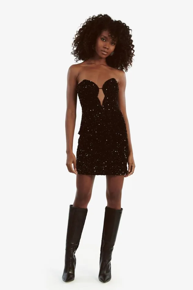 Women Party Dresses Bardot Eleni Velvet Sequin Mini Dress In Black Sqn Black Sqn