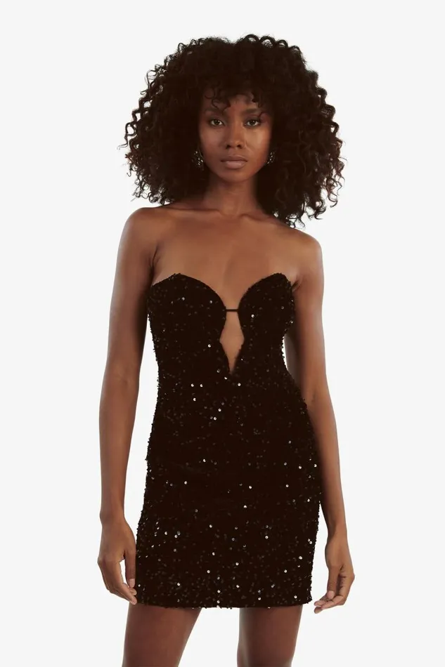 Women Party Dresses Bardot Eleni Velvet Sequin Mini Dress In Black Sqn Black Sqn