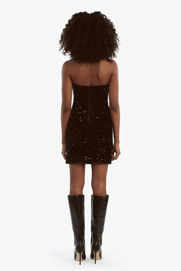 Women Party Dresses Bardot Eleni Velvet Sequin Mini Dress In Black Sqn Black Sqn