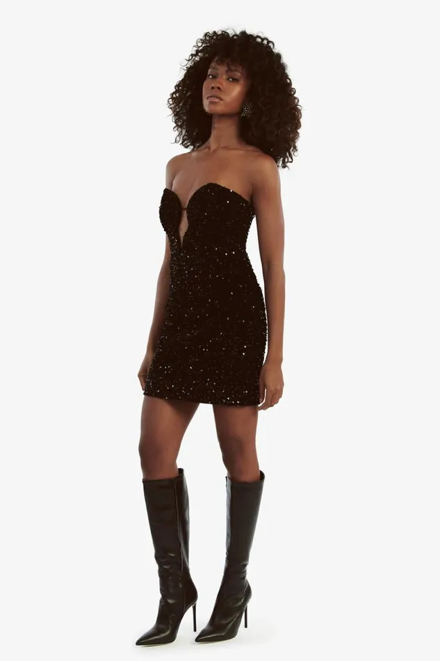 Women Party Dresses Bardot Eleni Velvet Sequin Mini Dress In Black Sqn Black Sqn