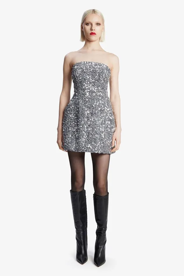 Women Party Dresses Bardot Karoline Sequin Velour Dress In Silver Silver