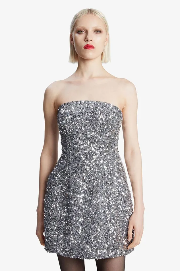 Women Party Dresses Bardot Karoline Sequin Velour Dress In Silver Silver