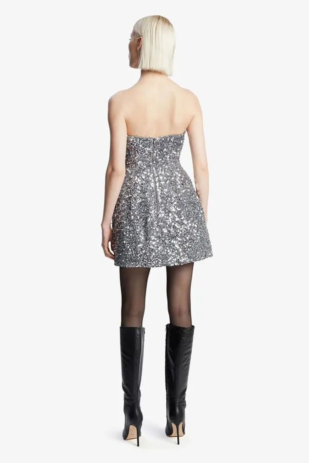 Women Party Dresses Bardot Karoline Sequin Velour Dress In Silver Silver