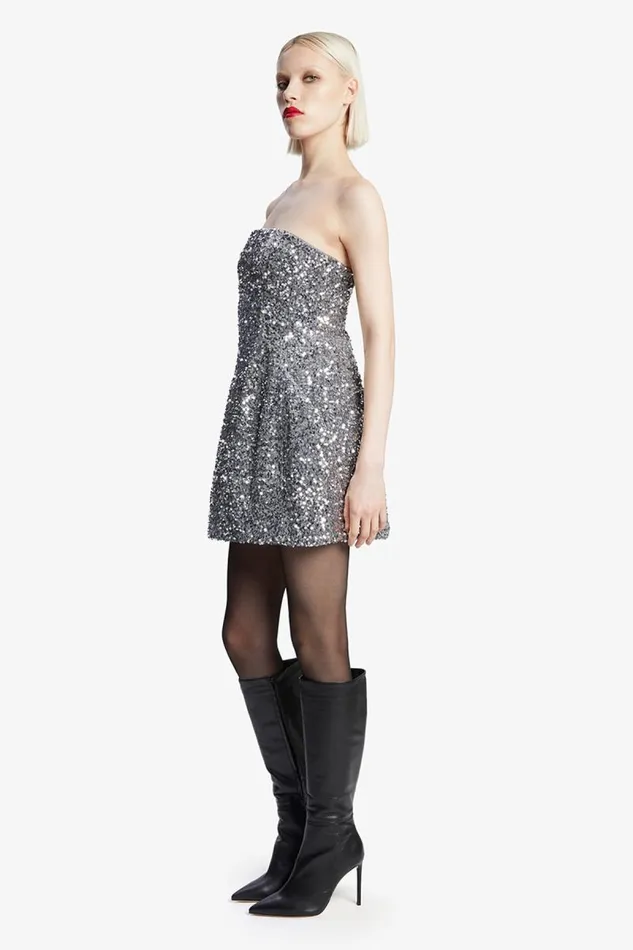 Women Party Dresses Bardot Karoline Sequin Velour Dress In Silver Silver