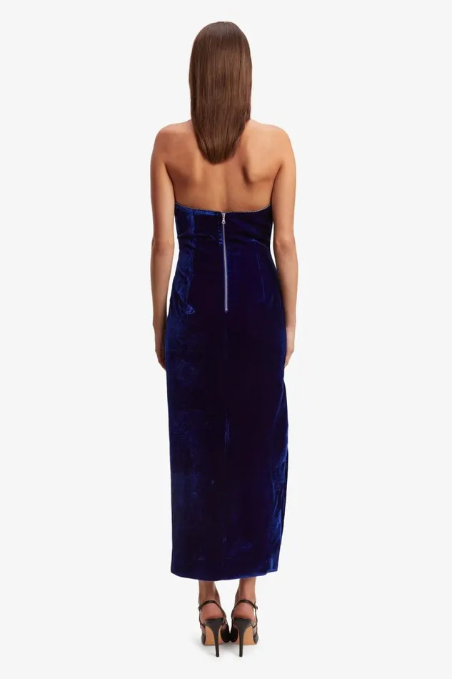 Women Party Dresses Bardot Lilah Velour Midi Dress In Vibrant Blue Vibrant Blue