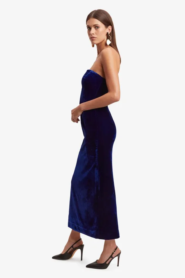 Women Party Dresses Bardot Lilah Velour Midi Dress In Vibrant Blue Vibrant Blue