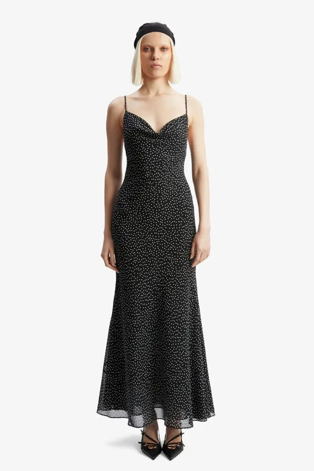 Women Party Dresses Bardot Monroe Cowl Neck Maxi Dress In Black Spot Black Spot Women Party Dresses Bardot Monroe Cowl Neck Maxi Dress In Black Spot Black Spot