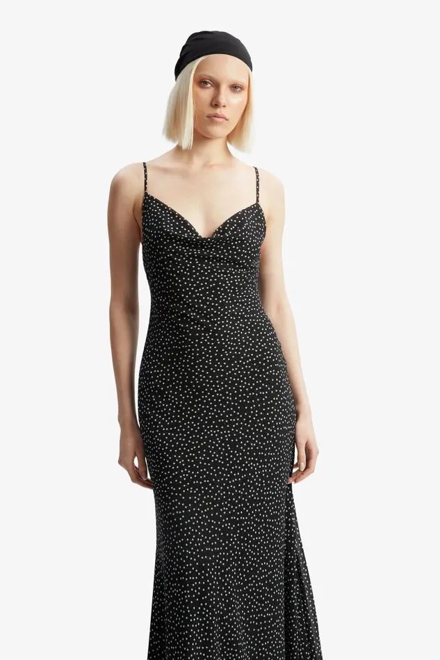 Women Party Dresses Bardot Monroe Cowl Neck Maxi Dress In Black Spot Black Spot Women Party Dresses Bardot Monroe Cowl Neck Maxi Dress In Black Spot Black Spot