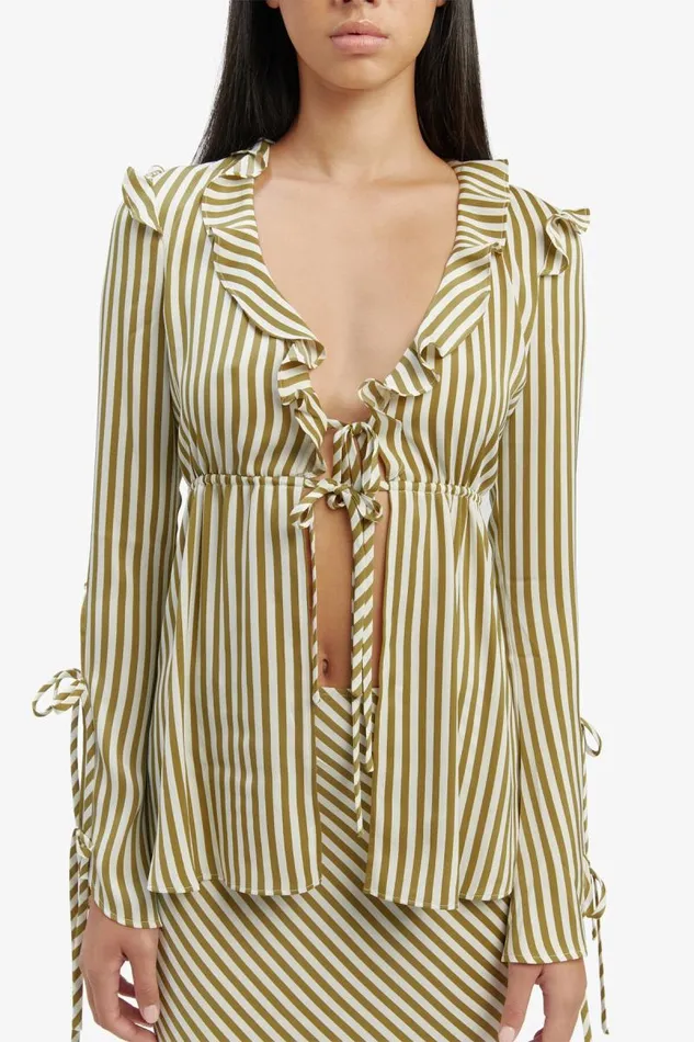 Women Party Tops Bardot Dhalia Frill Blouse In Green Str Green Str Women Party Tops Bardot Dhalia Frill Blouse In Green Str Green Str
