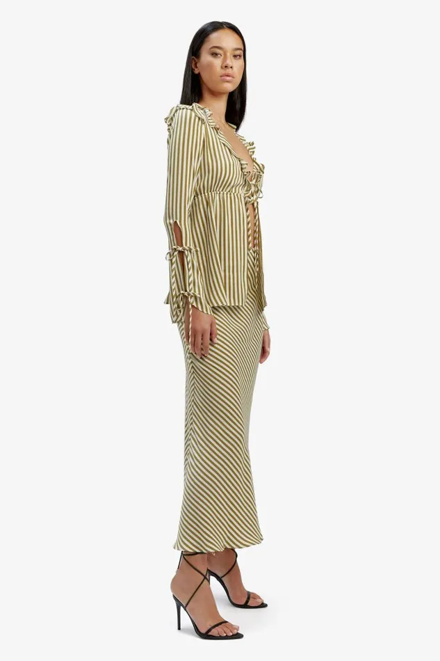Women Party Tops Bardot Dhalia Frill Blouse In Green Str Green Str Women Party Tops Bardot Dhalia Frill Blouse In Green Str Green Str