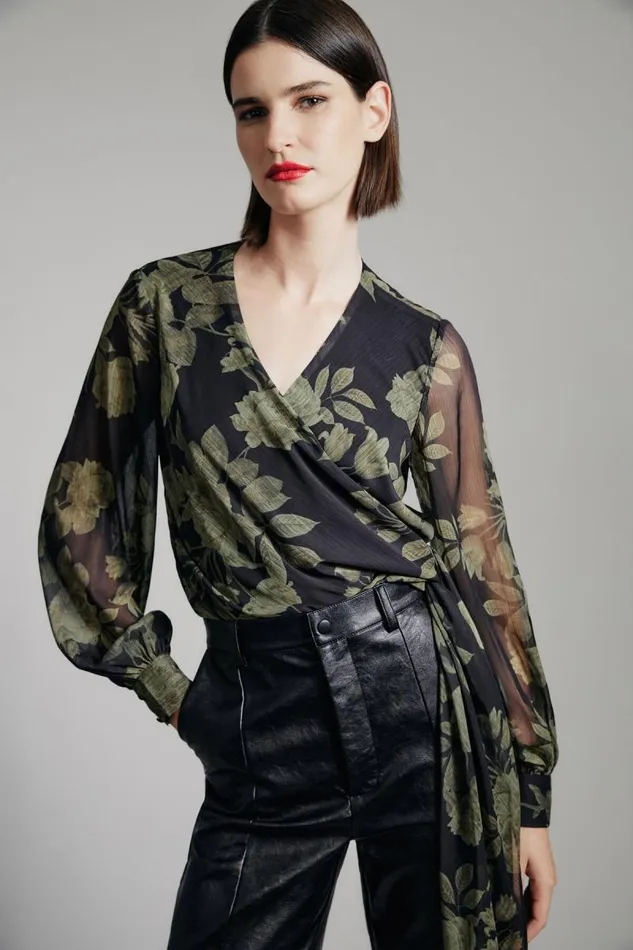 Women Party Tops Bardot Diana Wrap Top In Green Flo Green Flo