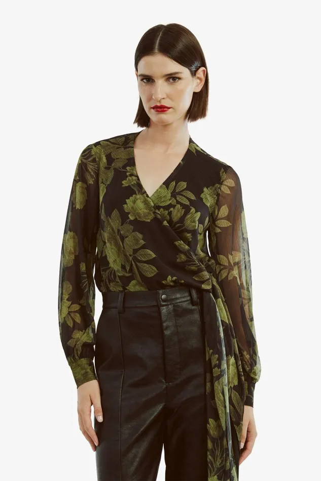 Women Party Tops Bardot Diana Wrap Top In Green Flo Green Flo