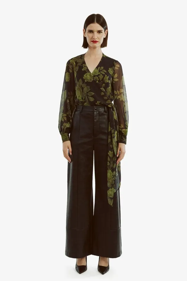 Women Party Tops Bardot Diana Wrap Top In Green Flo Green Flo