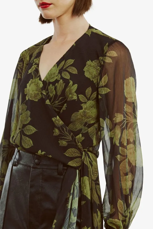 Women Party Tops Bardot Diana Wrap Top In Green Flo Green Flo
