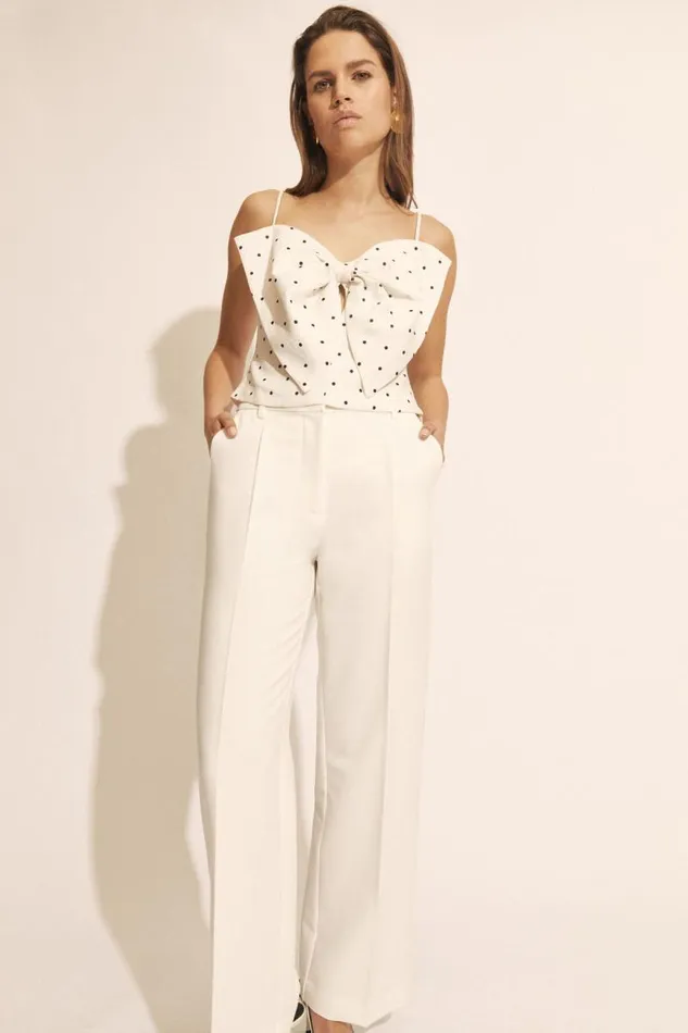Women Party Tops Bardot Vieda Linen Bow Front Top In White Spot White Spot