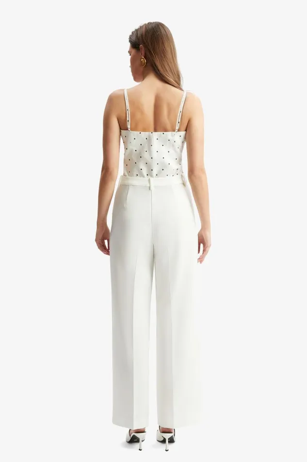 Women Party Tops Bardot Vieda Linen Bow Front Top In White Spot White Spot