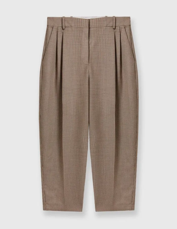 Women Pleated Houndstooth Wool Pants Brown Stella McCartney Pants And Shorts