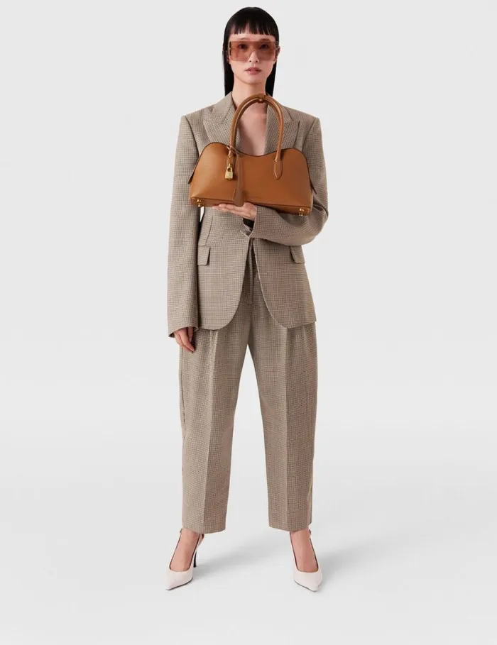 Women Pleated Houndstooth Wool Pants Brown Stella McCartney Pants And Shorts