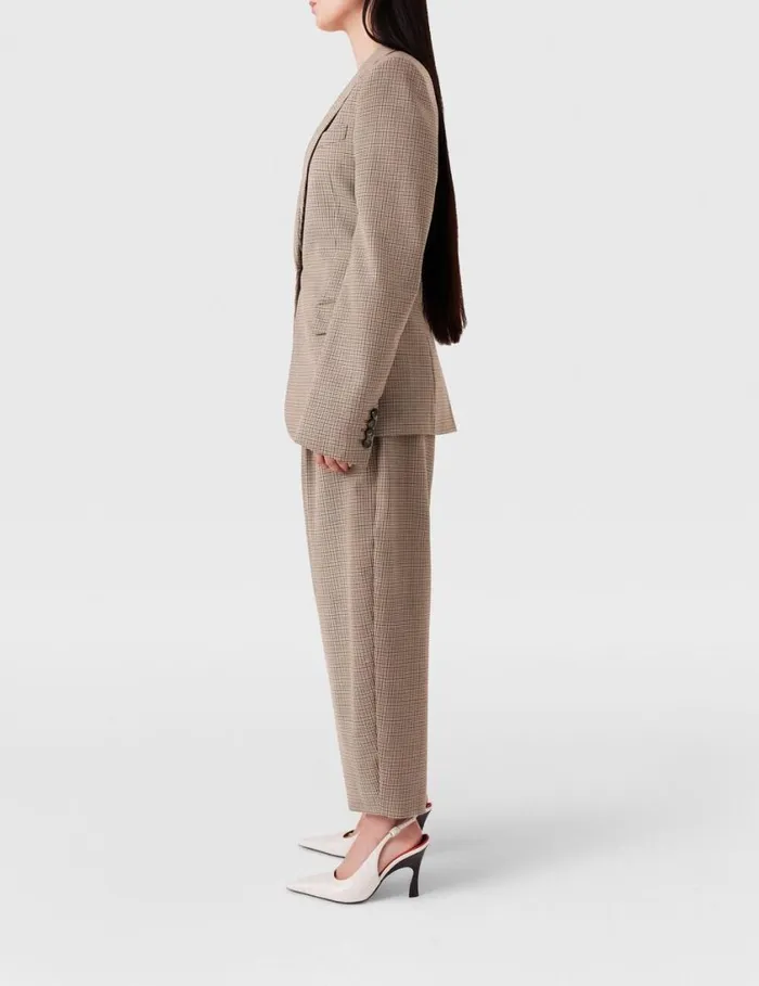 Women Pleated Houndstooth Wool Pants Brown Stella McCartney Pants And Shorts