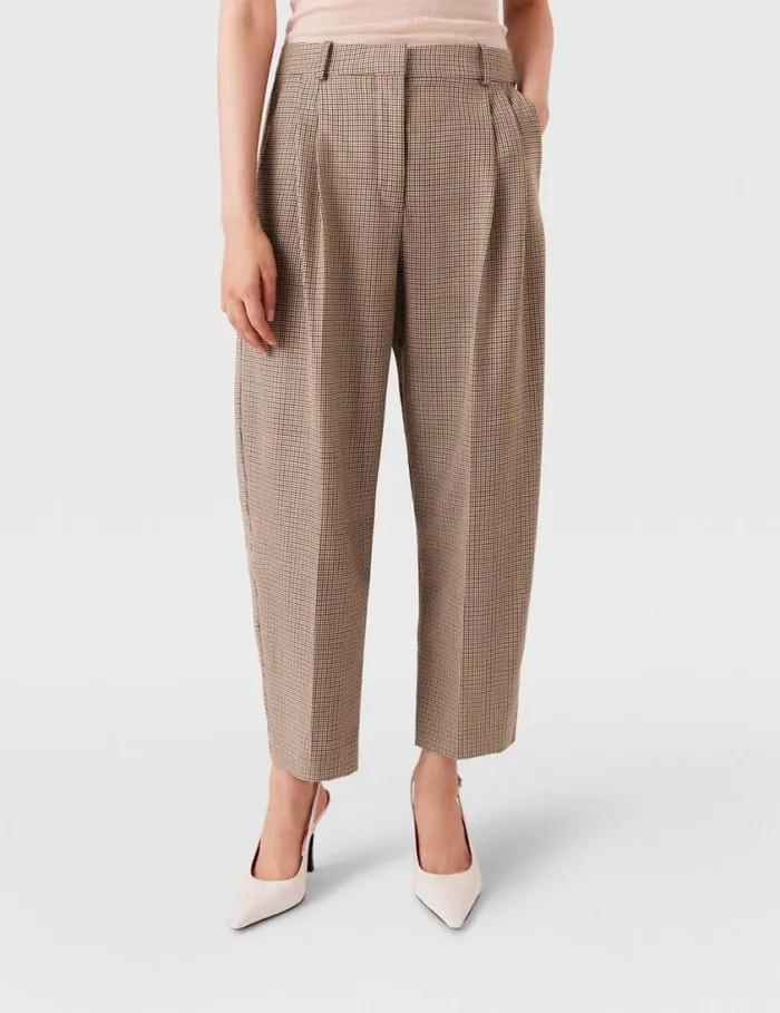 Women Pleated Houndstooth Wool Pants Brown Stella McCartney Pants And Shorts