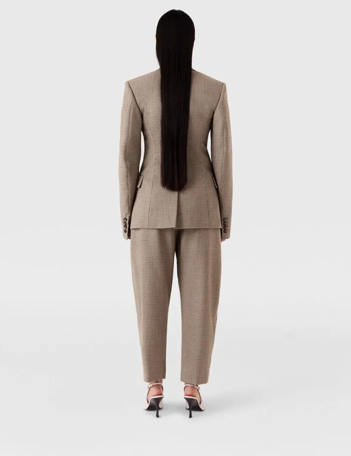 Women Pleated Houndstooth Wool Pants Brown Stella McCartney Pants And Shorts