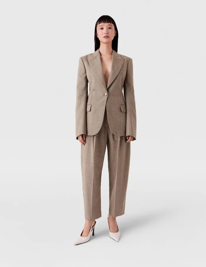 Women Pleated Houndstooth Wool Pants Brown Stella McCartney Pants And Shorts