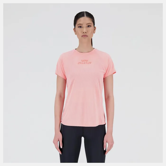 Women Printed Impact Run Short Sleeve Grapefruit Heather New Balance Shirts