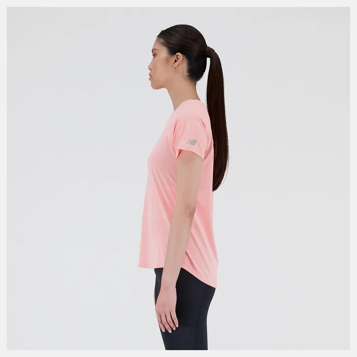 Women Printed Impact Run Short Sleeve Grapefruit Heather New Balance Shirts