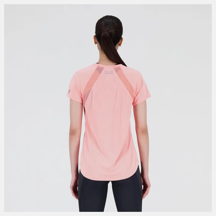 Women Printed Impact Run Short Sleeve Grapefruit Heather New Balance Shirts