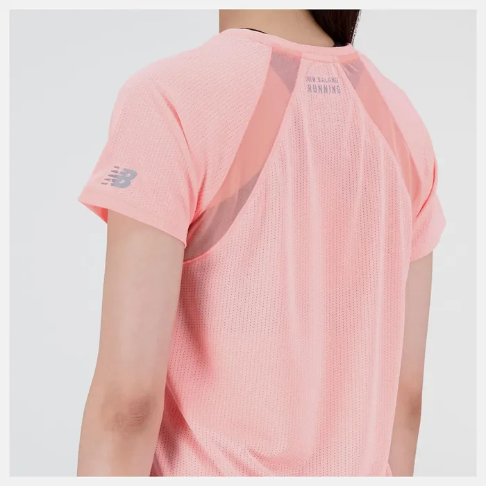 Women Printed Impact Run Short Sleeve Grapefruit Heather New Balance Shirts