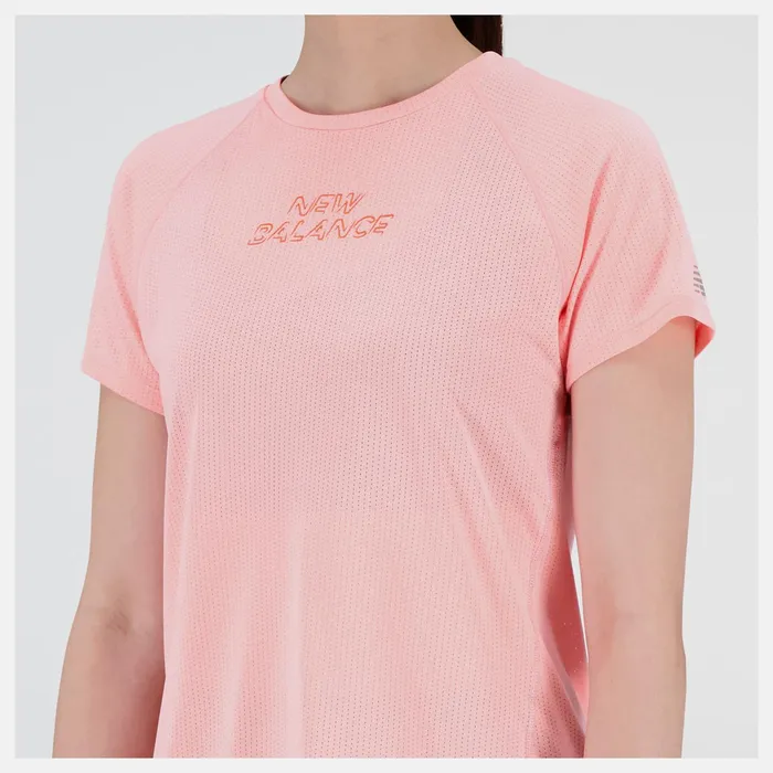 Women Printed Impact Run Short Sleeve Grapefruit Heather New Balance Shirts