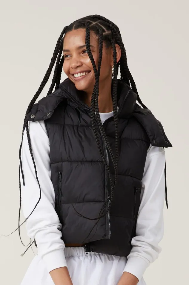 Women Puffers and Jackets Cotton On The Recycled Mother Hooded Puffer Vest 20 Black