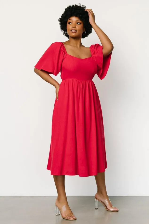Women Raquel Back Tie Midi Dress Red Baltic Born Midi Dresses Women Raquel Back Tie Midi Dress Red Baltic Born Midi Dresses