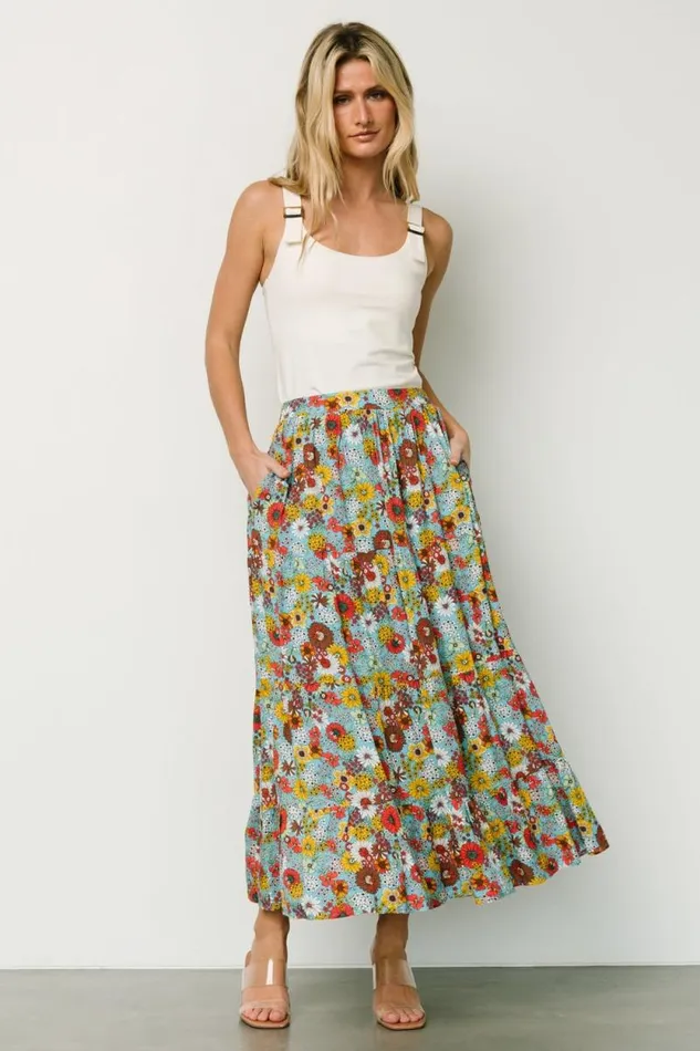 Women Reilly Maxi Skirt Teal Flower Print Baltic Born Maxi Dresses Women Reilly Maxi Skirt Teal Flower Print Baltic Born Maxi Dresses