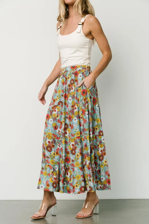 Women Reilly Maxi Skirt Teal Flower Print Baltic Born Maxi Dresses Women Reilly Maxi Skirt Teal Flower Print Baltic Born Maxi Dresses
