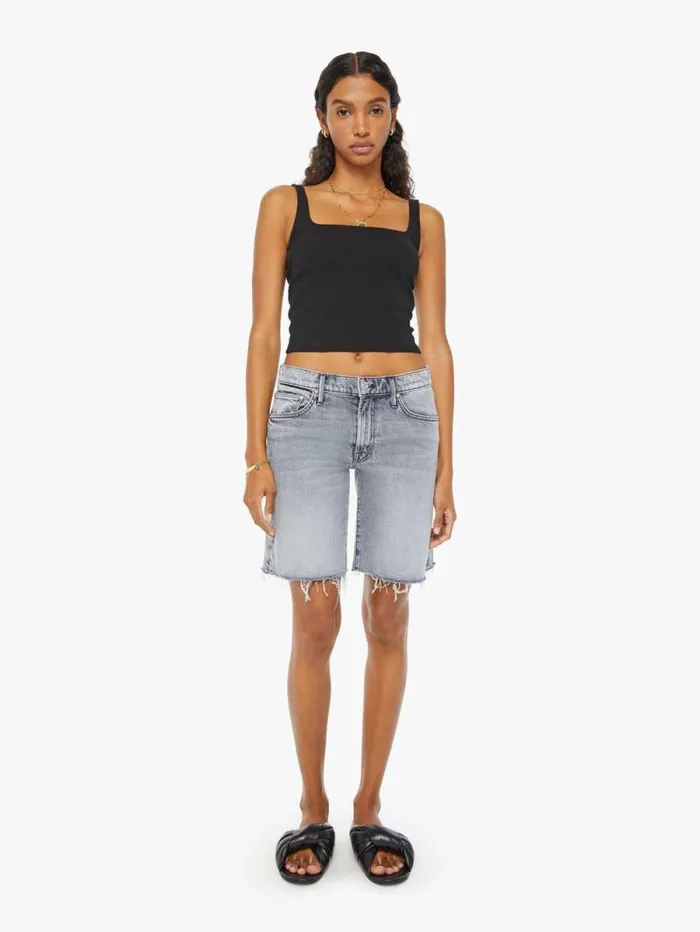 Women Relaxed Mother Denim The Down Low Undercover Short Fray Black