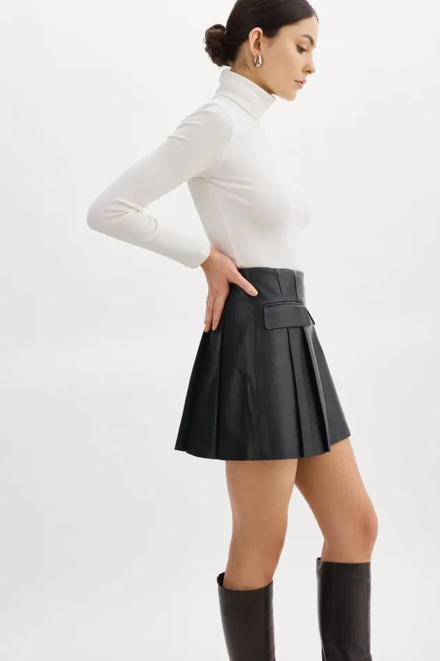 Women RHONDA Leather Pleated Mini Skirt Black LAMARQUE Skirts