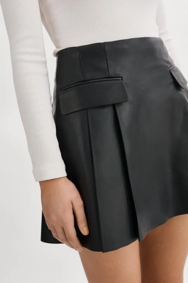 Women RHONDA Leather Pleated Mini Skirt Black LAMARQUE Skirts