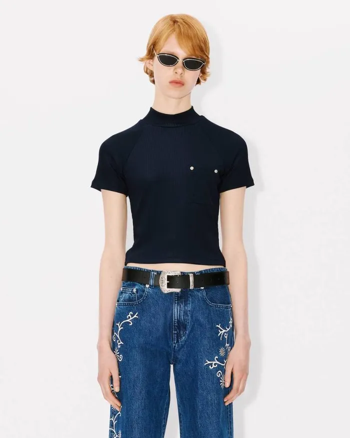 Women Rib Tshirt Blue Black Kenzo Tshirts And Polos