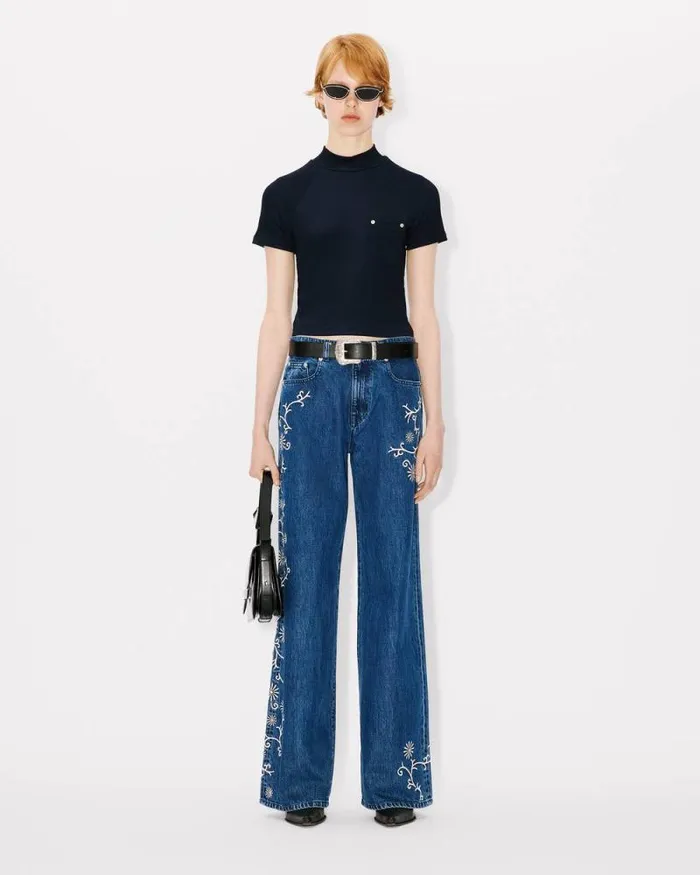 Women Rib Tshirt Blue Black Kenzo Tshirts And Polos