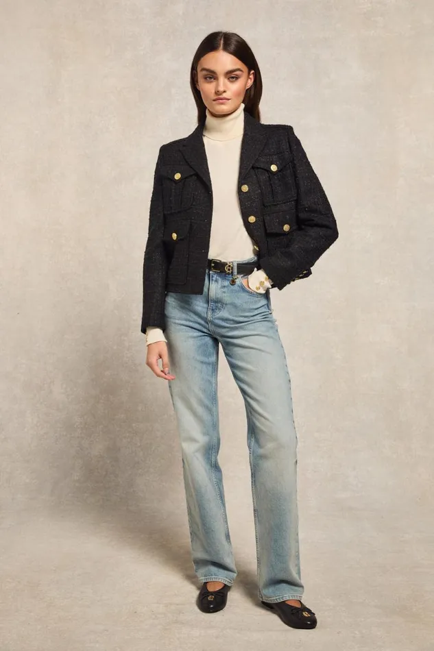 Women Richmond Jacket Black Sparkle Tweed Holland Cooper Jackets Women Richmond Jacket Black Sparkle Tweed Holland Cooper Jackets