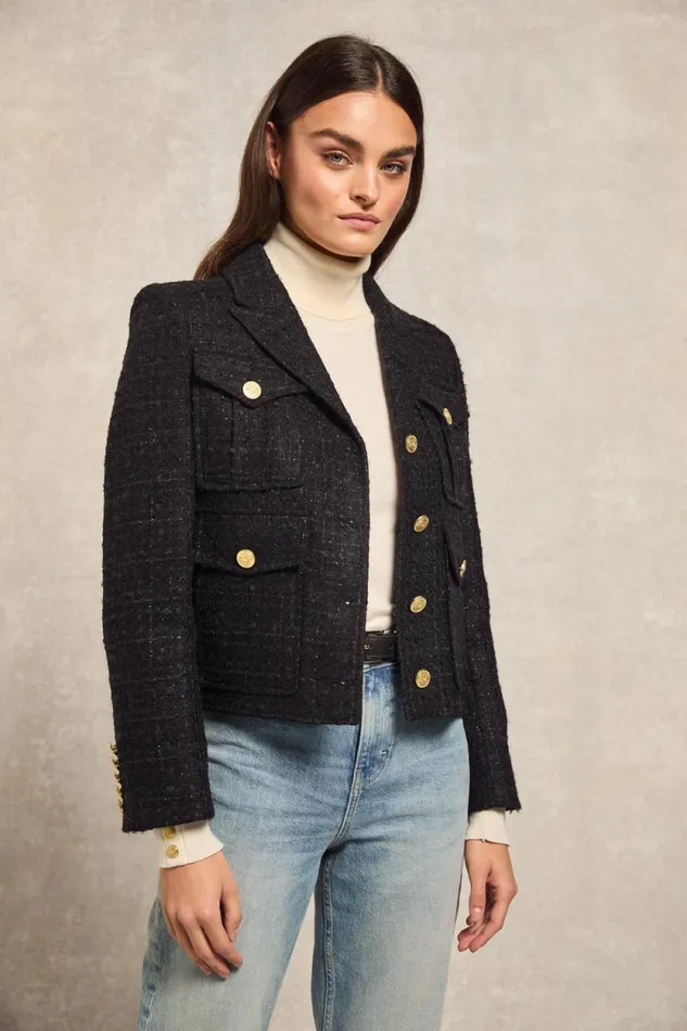 Women Richmond Jacket Black Sparkle Tweed Holland Cooper Jackets Women Richmond Jacket Black Sparkle Tweed Holland Cooper Jackets