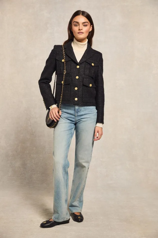 Women Richmond Jacket Black Sparkle Tweed Holland Cooper Jackets Women Richmond Jacket Black Sparkle Tweed Holland Cooper Jackets
