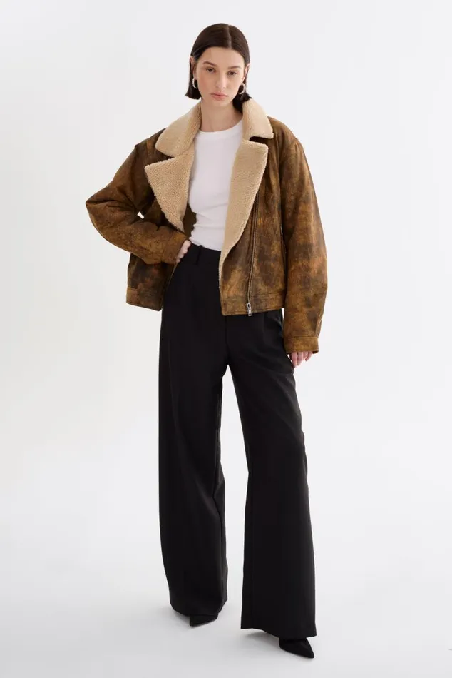 Women RUTHIE Sherpa Leather Jacket Rustic Amber LAMARQUE Leather Jackets