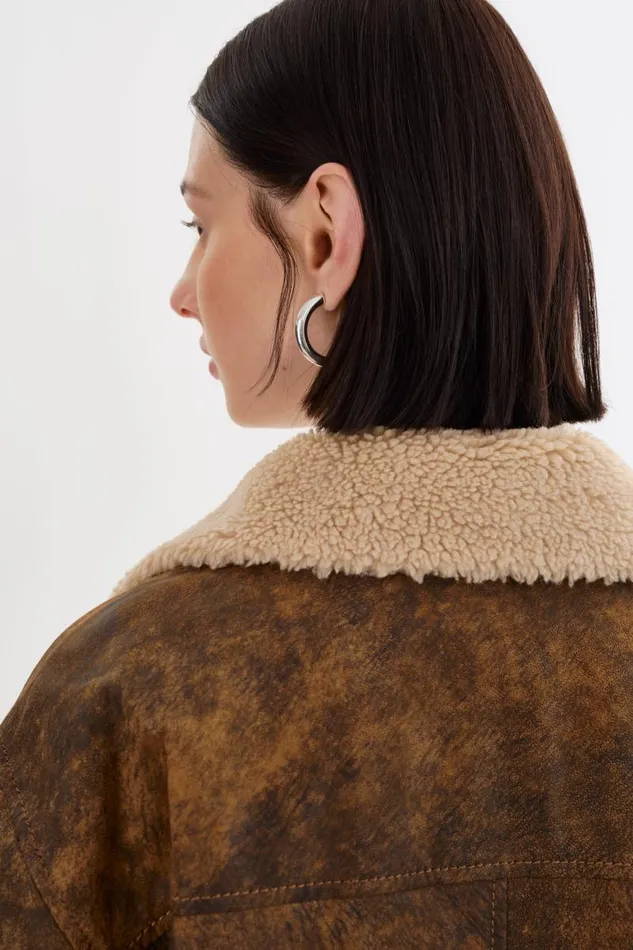 Women RUTHIE Sherpa Leather Jacket Rustic Amber LAMARQUE Leather Jackets