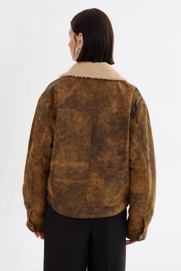 Women RUTHIE Sherpa Leather Jacket Rustic Amber LAMARQUE Leather Jackets