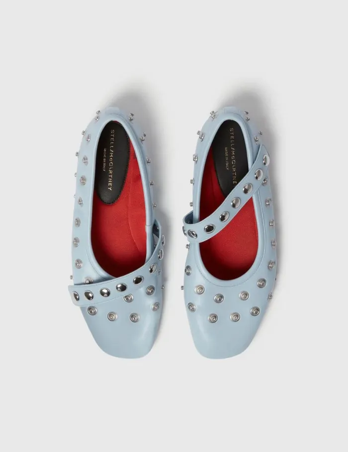 Women Ryder PopperStudded Ballet Flats Dusty Blue Stella McCartney Flats Women Ryder PopperStudded Ballet Flats Dusty Blue Stella McCartney Flats